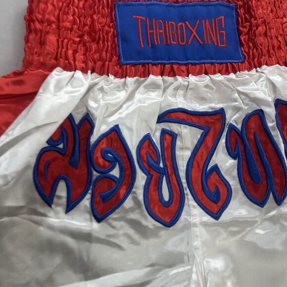 Thai Boxing Shorts Satin White & Blue Adult Size XL - Picture 2 of 8